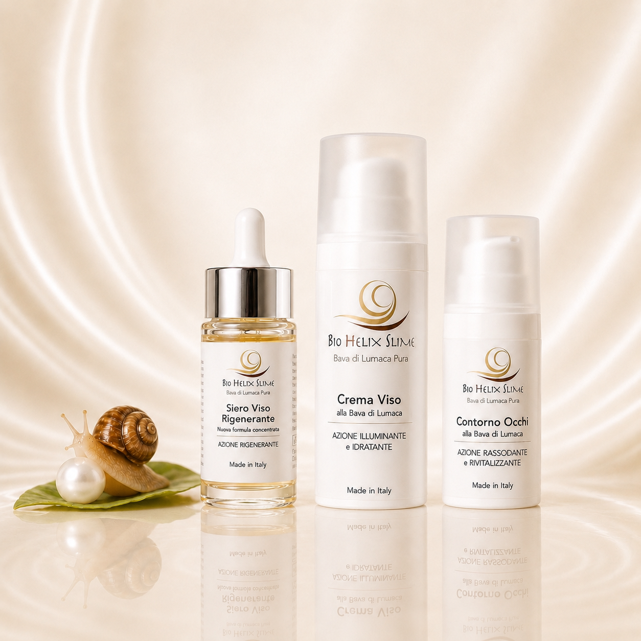 Bio Helix Slime 30+ Radiance Balance Hautpflege-Set mit regenerierendem Schneckenschleim-Serum, Augenpflege und Anti-Age Gesichtscreme.
